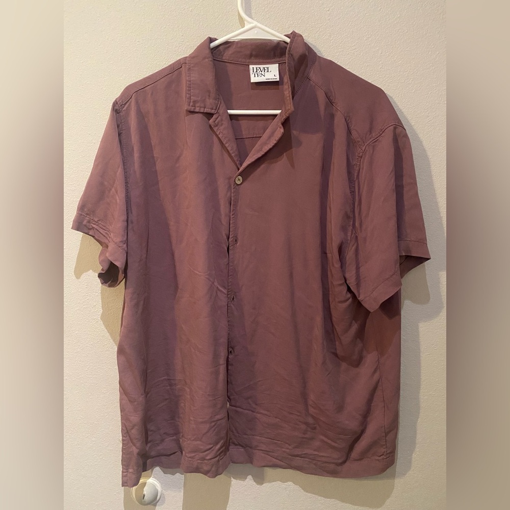 Purple Casual Button Down Shirt with Camp Collar